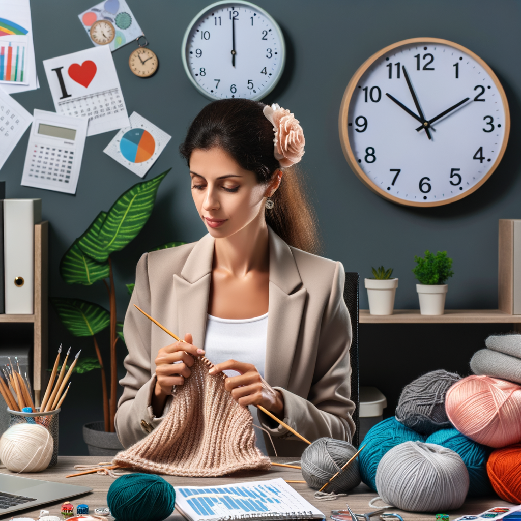 Busy crafter utilizing efficient knitting techniques and time-saving knitting tips for a quick project, demonstrating time management for knitting, ideal for busy people looking to maximize knitting time.