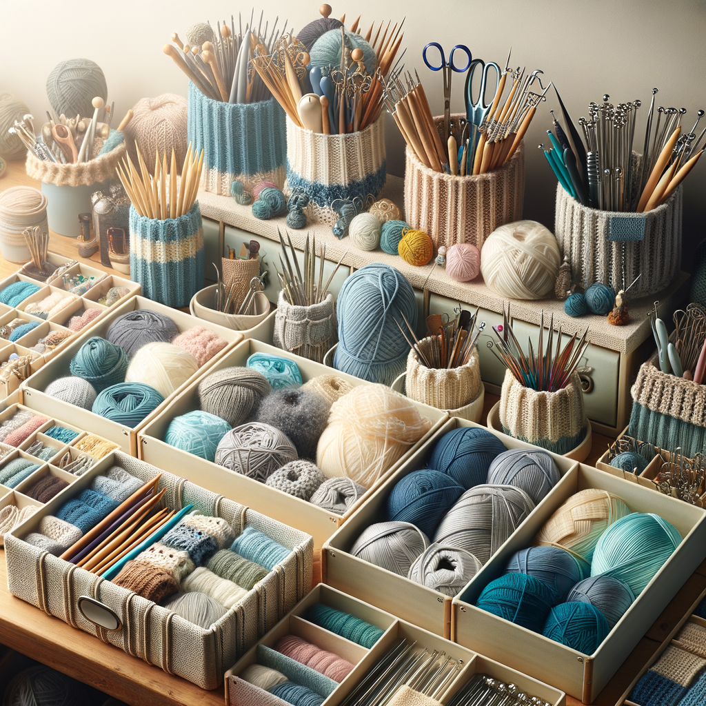 Variety of knitting needle storage solutions including knitting needle cases, holders, and DIY organizers, showcasing effective knitting organization ideas and hacks for taming the tangle.