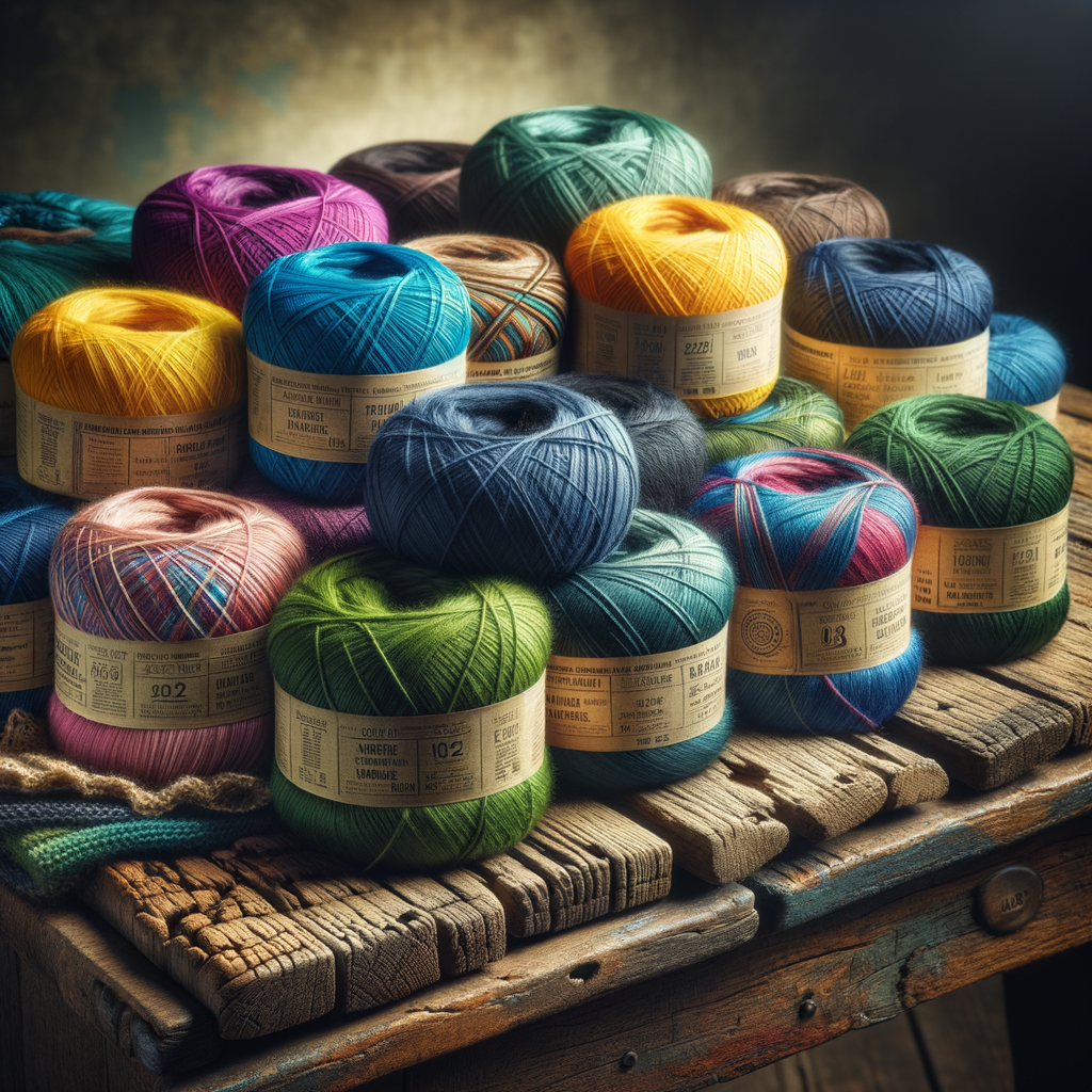 Close-up of colorful skeins of durable, weather-resistant yarn on a rustic table, ideal for knitting outdoor gear and accessories.